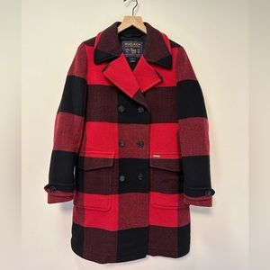 Woolwich Premium Wool Coat, Size Small, Black and Red Checkered Colour